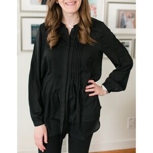 NWT Market & Spruce Cori Released Pleat Tunic‎ Black Blouse XXL Long Sleeve Work